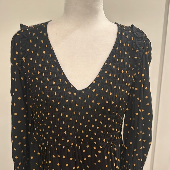 Madewell Smocked Elastic Top Polka Dt V-Neck Dress Sz M - Picture 2 of 6